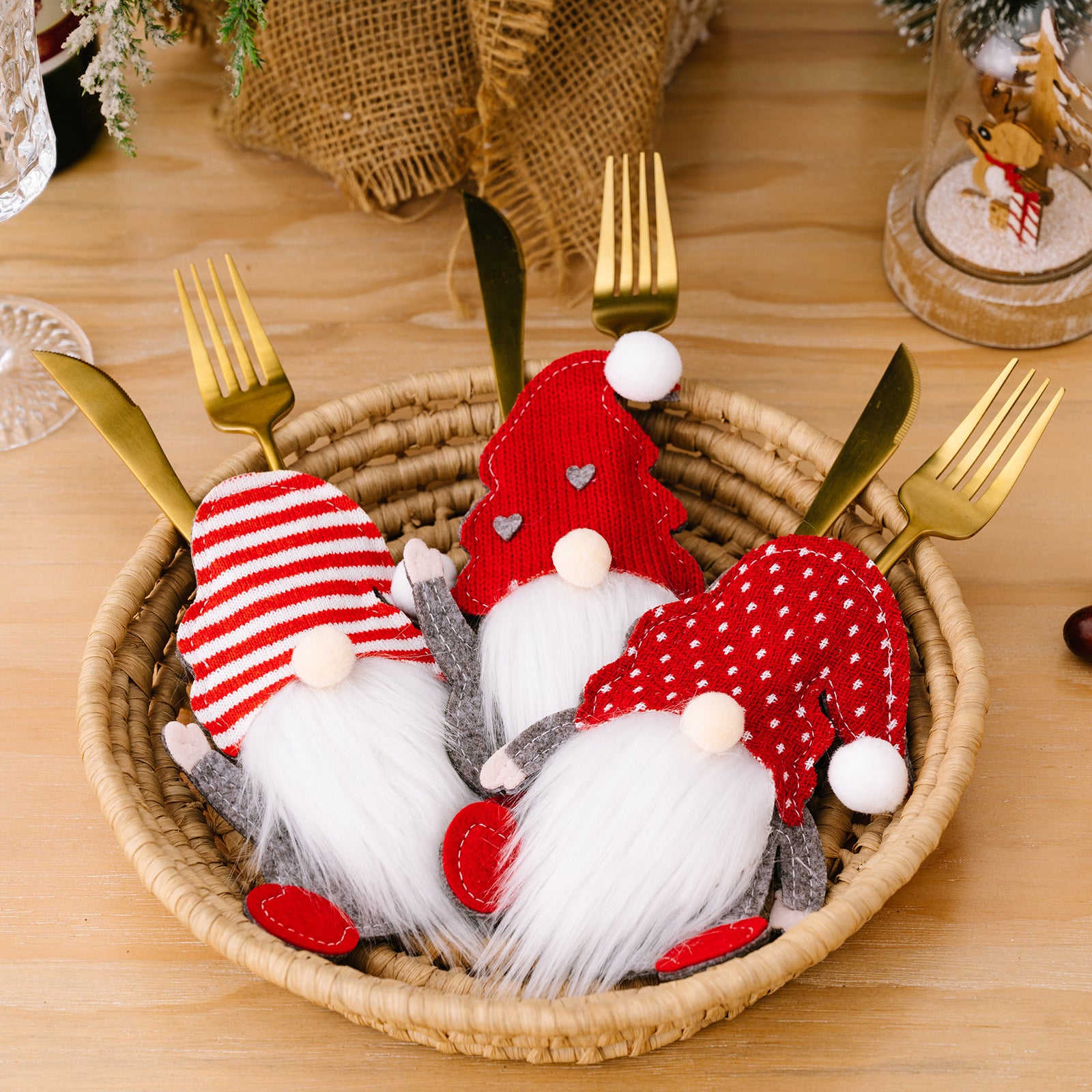 Wholesale New Faceless Old Man Fabric Knife and Fork Cutlery Set for Christmas Decoration